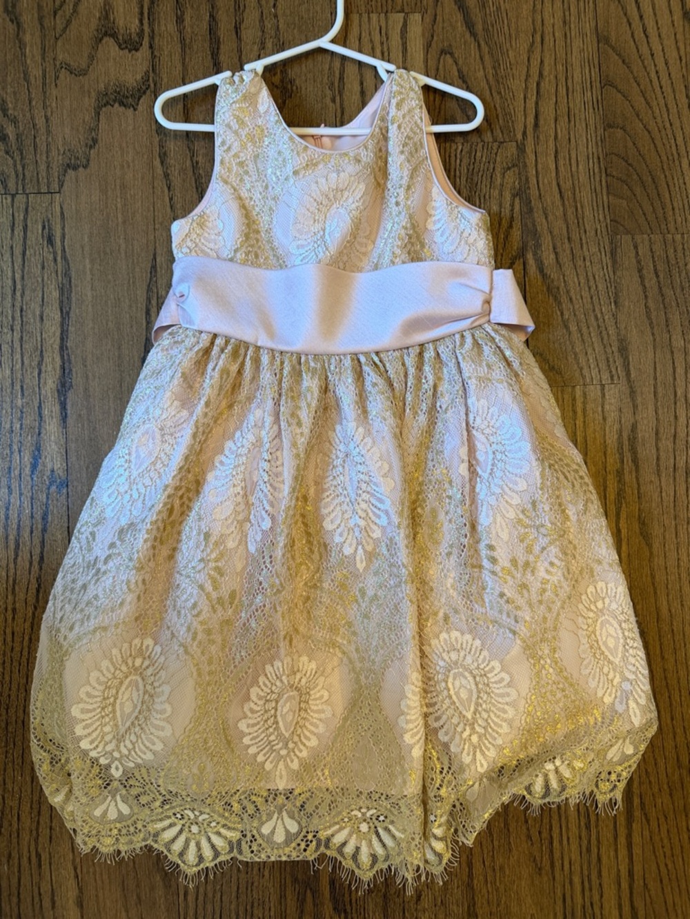 JAYNE COPELAND Girls Pink & Gold Lace Party Dress with Satin Waistband